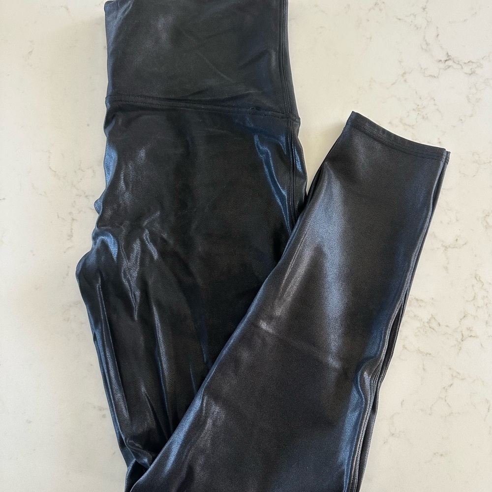 SPANX Black Faux Leather Leggings - PETITE